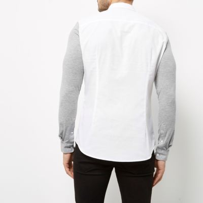 White jersey sleeve casual Oxford shirt